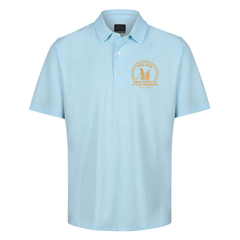 Sandy Ferrets 30 Year Anniversary Greg Norman Men's Neck Logo Stretch Golf Polo Shirt