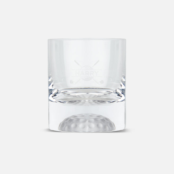 8oz Golf Ball Whisky Glass - Crossed Clubs